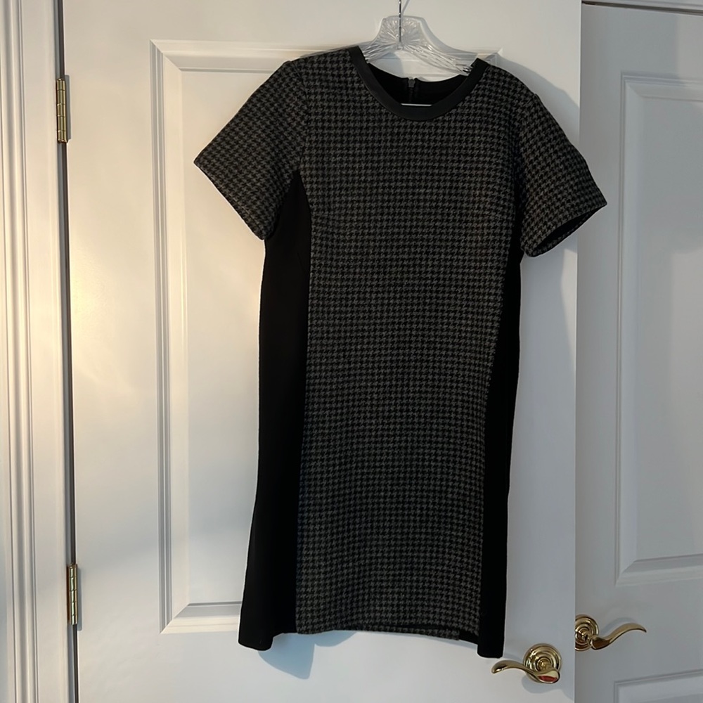 J. Crew Black and Gray Houndstooth Mini Dress